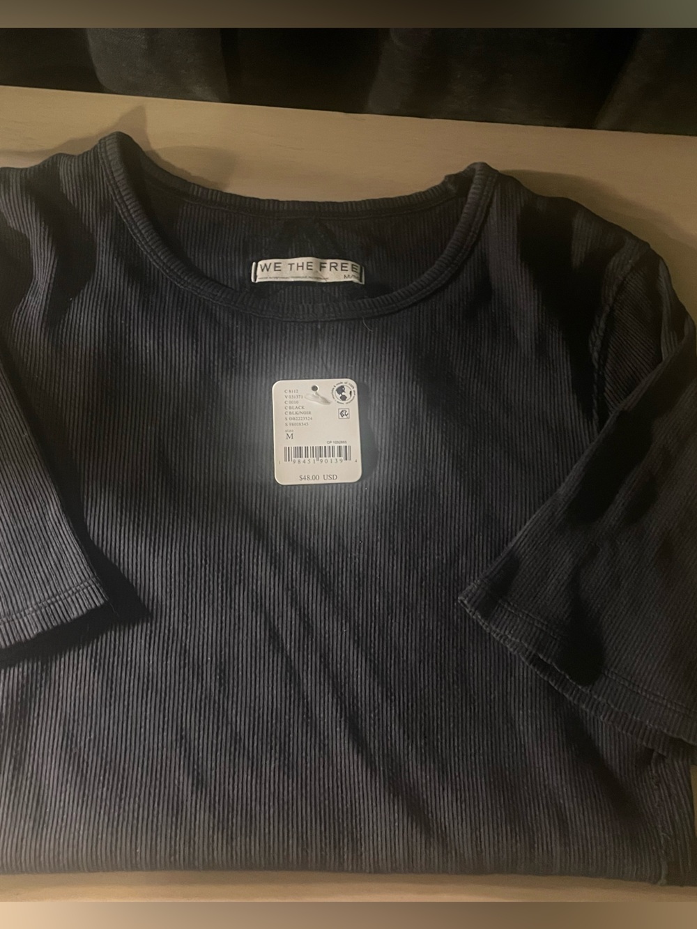 We The Free NWT light Blackish charcoal Ribbed Crewneck Tee M elbow sleeves